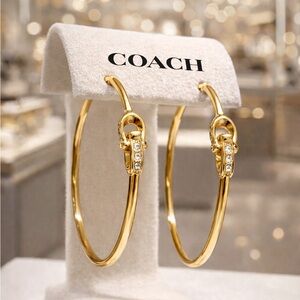 🌸COACH Signature C Hoop Earrings with crystals